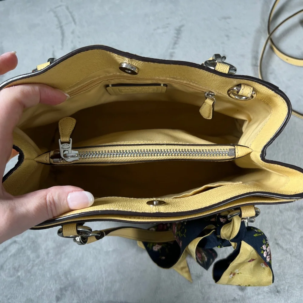 Coach Pale Yellow Leather Tote with Matching Wallet and Floral Scarf - Picture 15 of 16